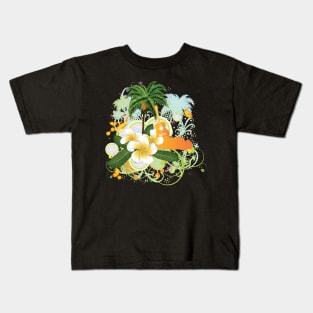 Tropical background with palm and guitar Kids T-Shirt